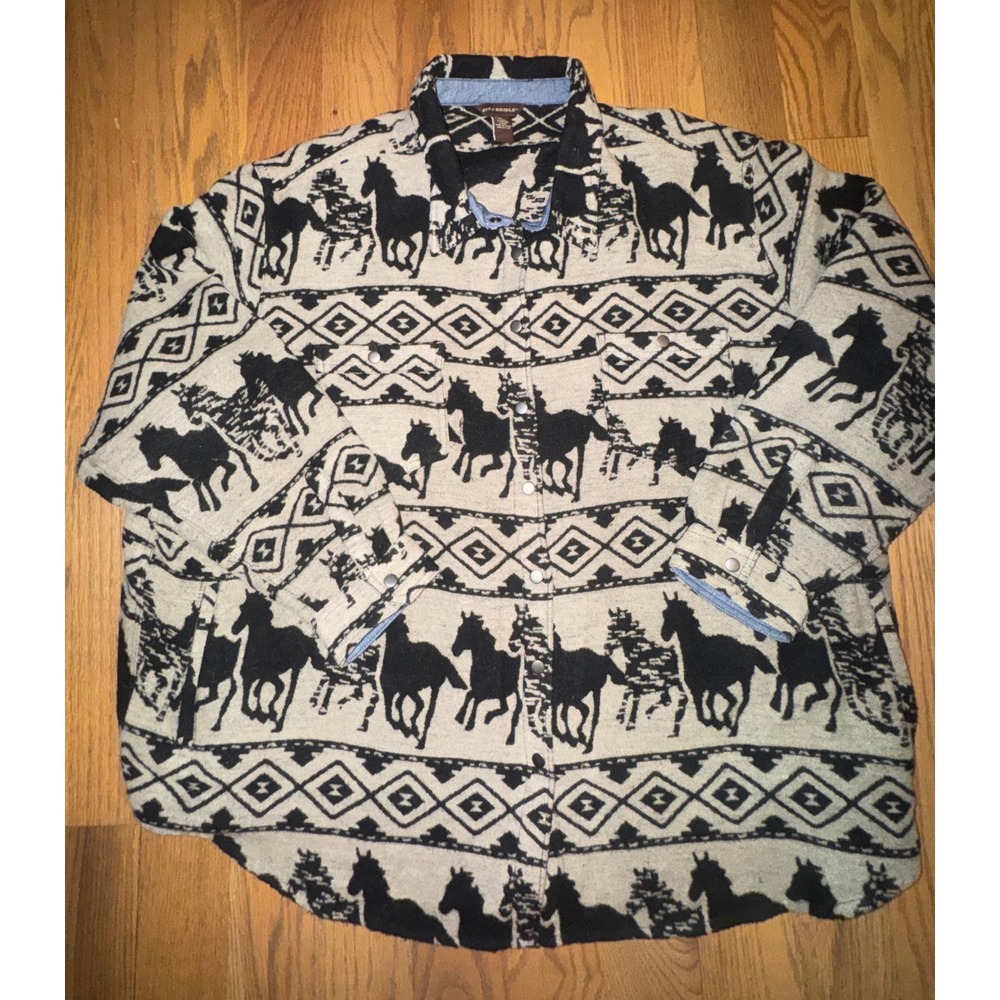 Bit & Bridle Mens 2X Yellowstone Horse Southwestern Wool Blend Snap Shirt Jacket